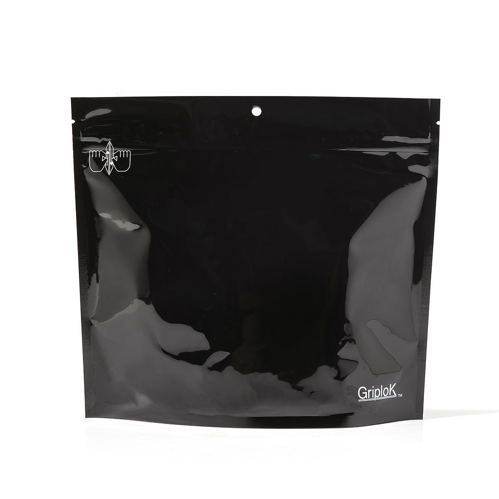 28g Glossy Black Mylar Bag – CR Zipper with Hanger Hole - 800 Count ($0.38/unit) | 9” x 8” x 3” - Child Resistant