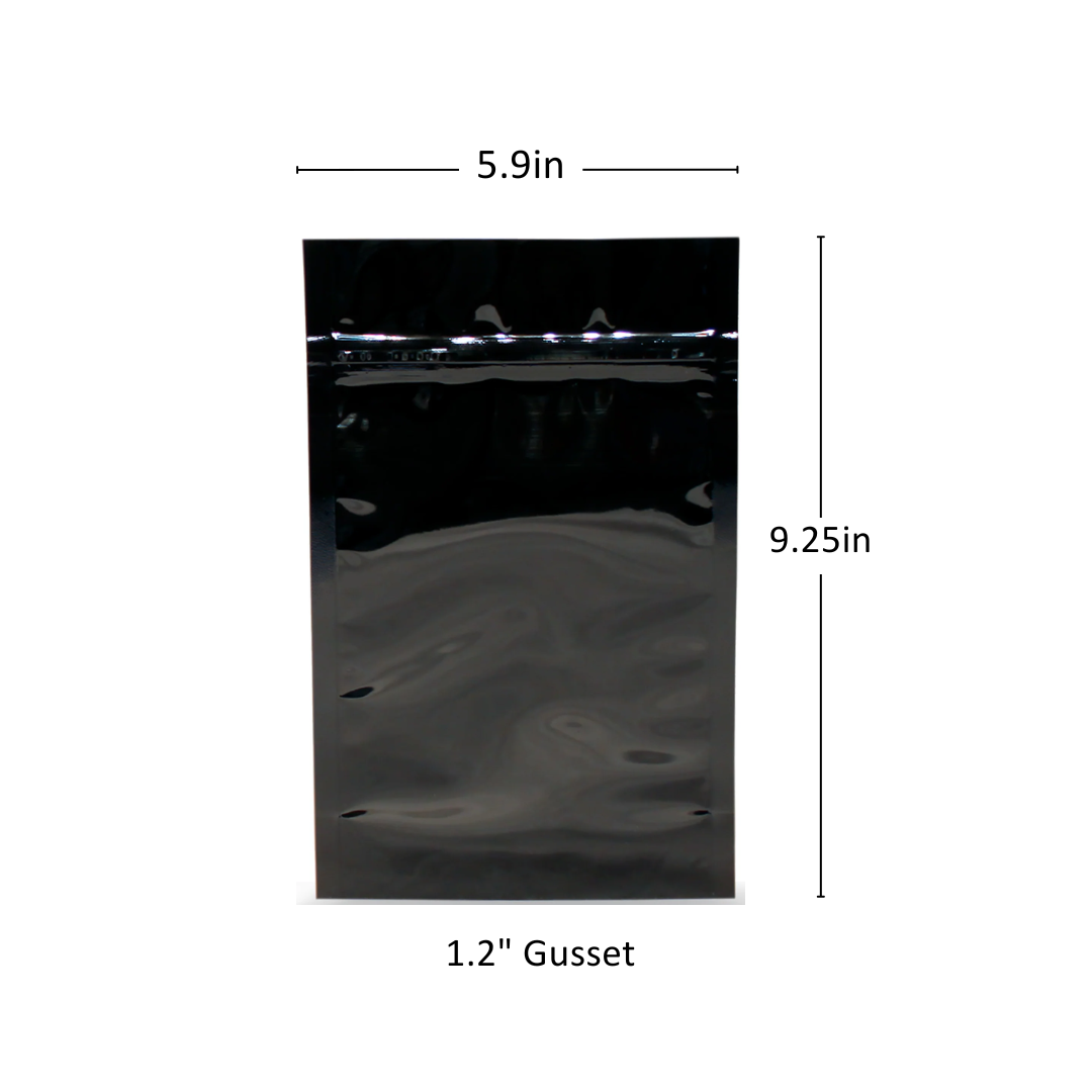 28g Black/Clear High-Barrier Mylar Bags - 1200 Count ($0.14/unit) | 5.9" x 9.25" x 1.2"