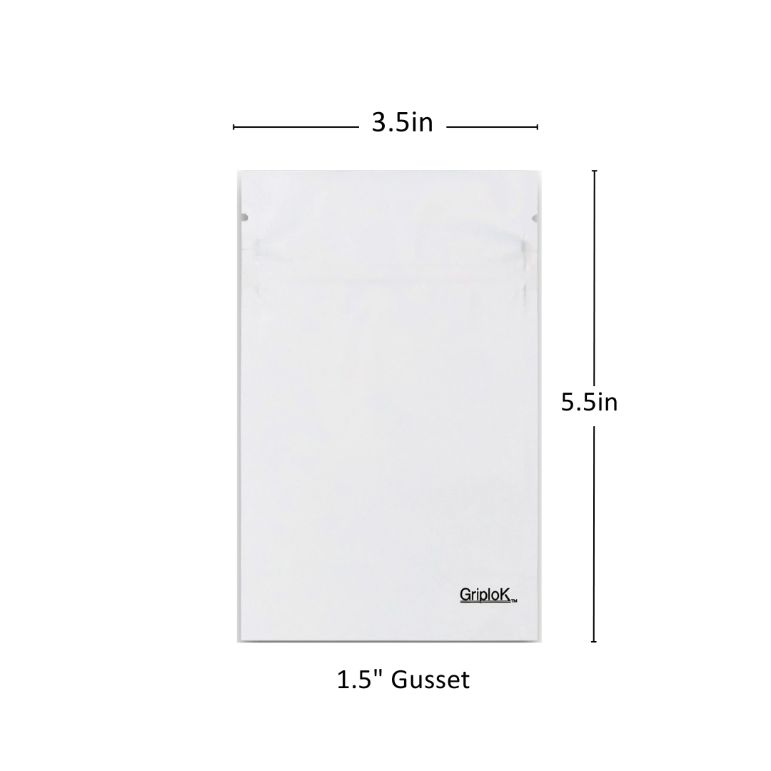 3.5g Matte White Bags - 3200 Count ($0.22/unit) | 3.5"x5.5"x1.5" - Child Resistant