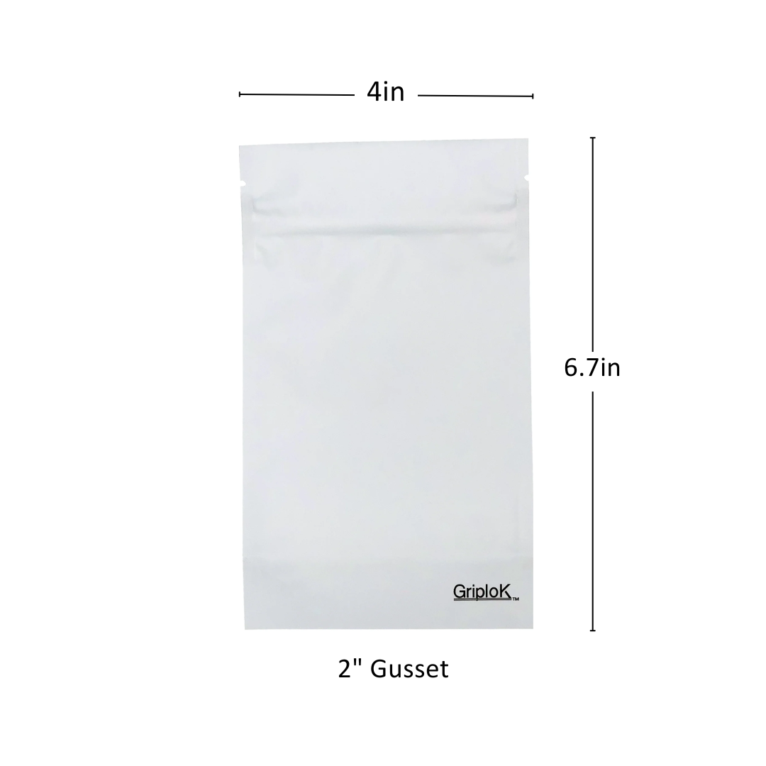 7g Matte White Bags - 2400 Count ($0.27/unit) | 4"x6.7"x2" - Child Resistant