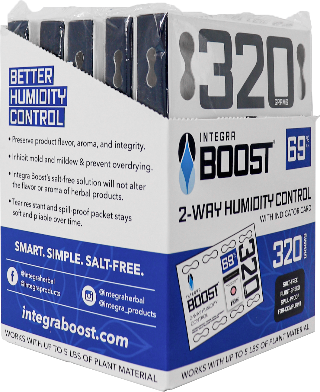 320g RETAIL Integra Humidity Control 69% RH, Individually Overwrapped, w/ HIC, 5 packs per display, 8 displays per master case - 40 Count ($8.40/Unit)