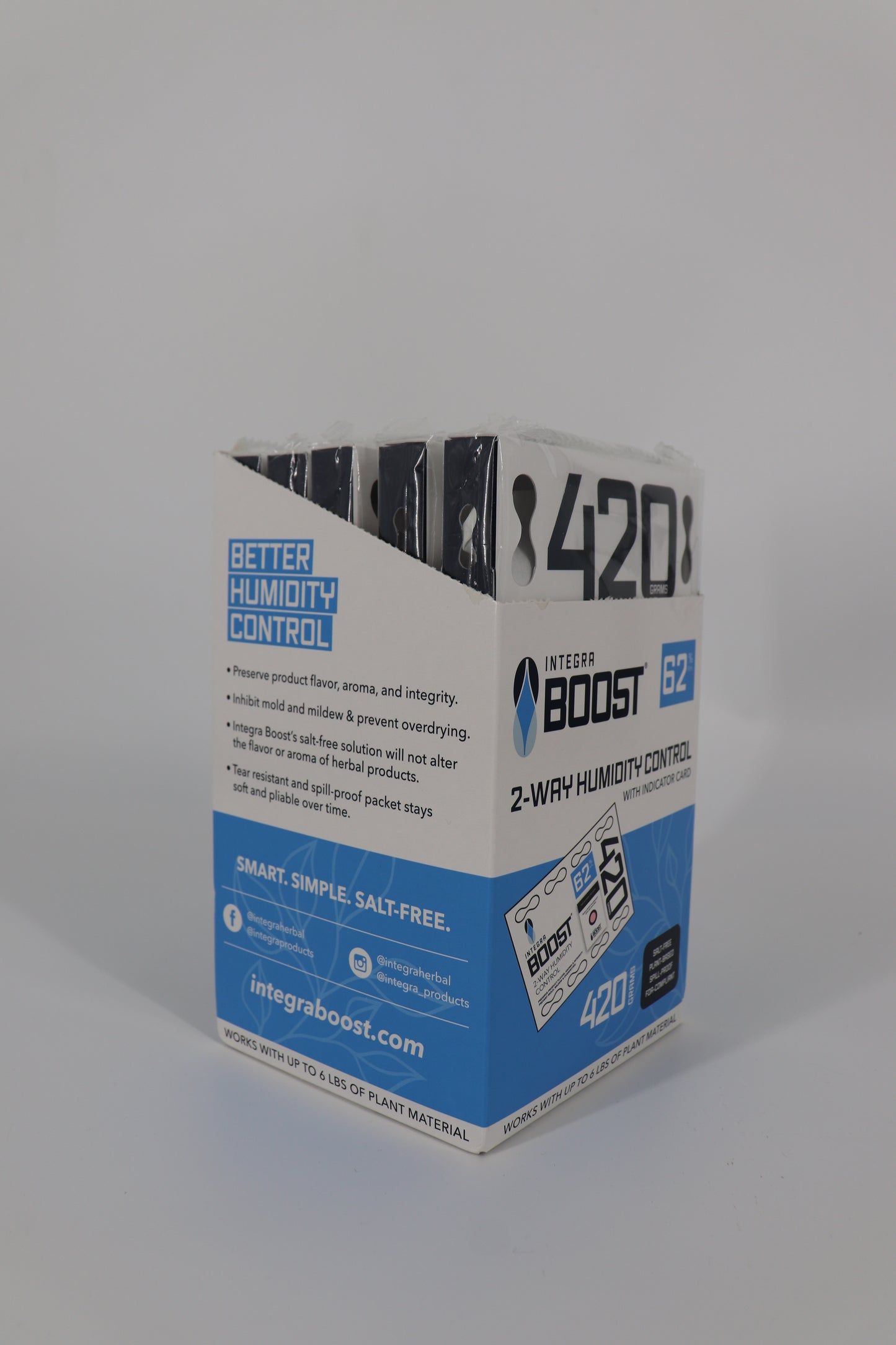 420g RETAIL Integra Humidity Control 62% RH, Individually Overwrapped, w/ HIC, 5 packs per display, 8 displays per master case - 40 Count ($10.78/Unit)