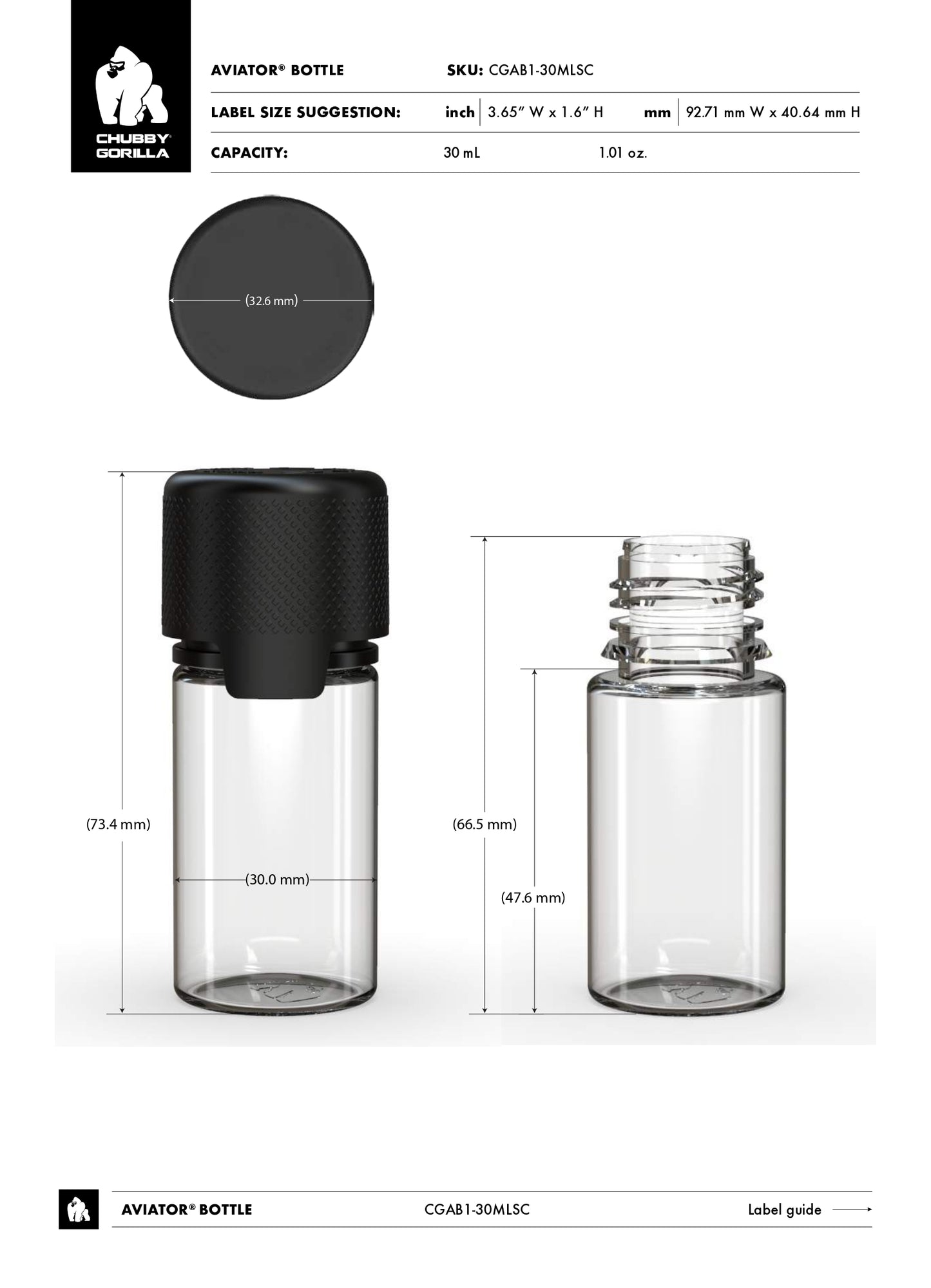 30ml Chubby Gorilla Stubby Aviator CR Bottle - 1000 Count ($0.3896/Unit)
