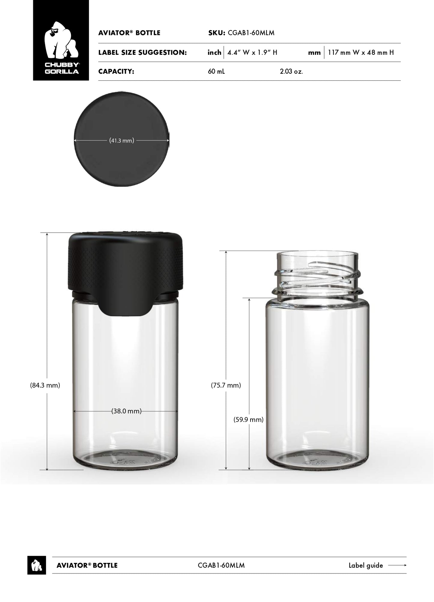 60ml Chubby Gorilla Mini Aviator CR Bottle - 500 Count ($0.5676/Unit)