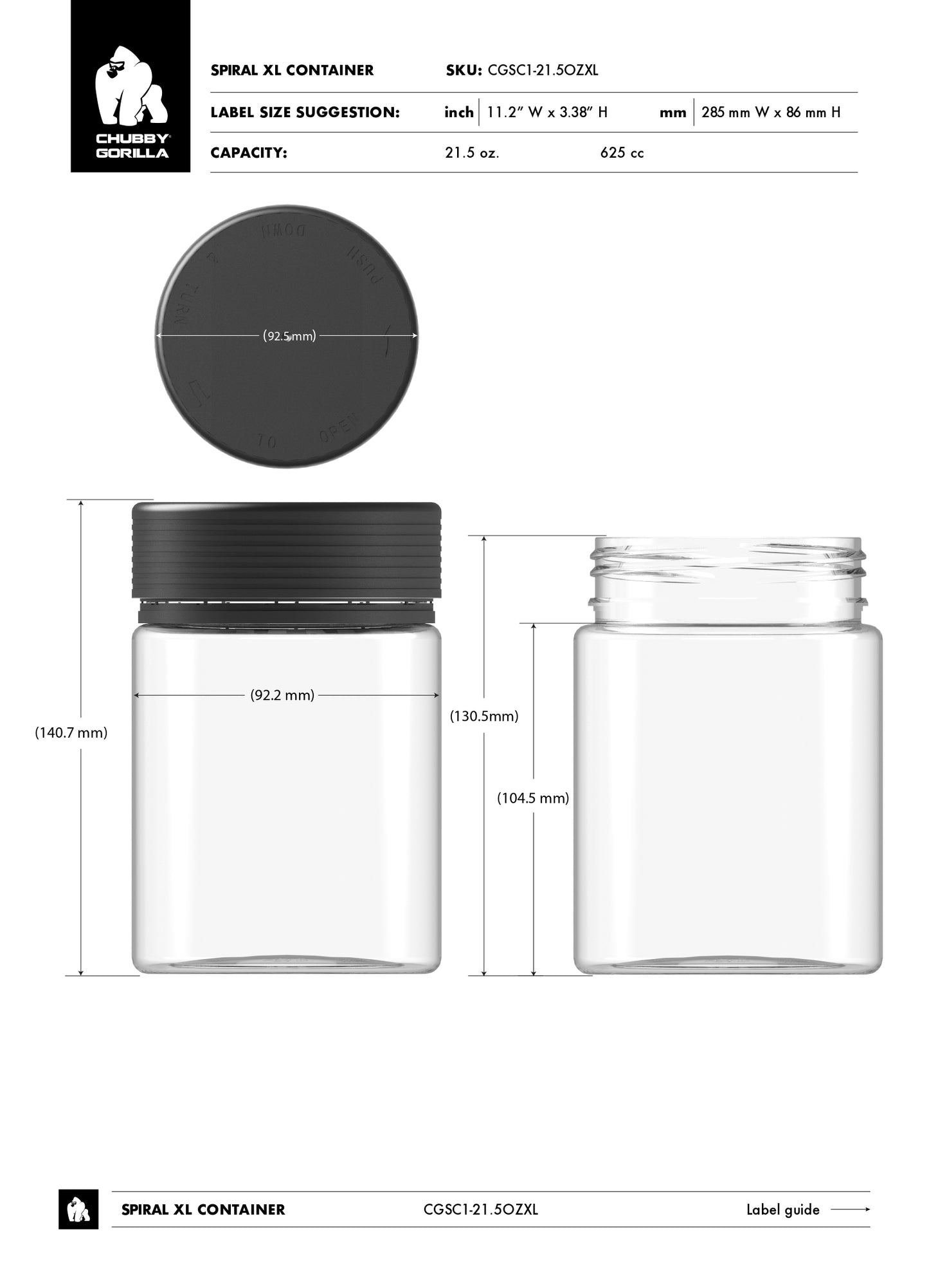 21.5oz Chubby Gorilla Spiral CR XL Container w/ Inner Seal & Tamper Evident Break-Off Band - 40 Count ($2.6267/Unit)