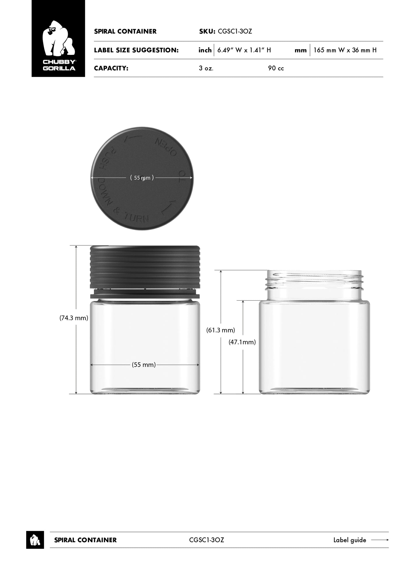 3oz Chubby Gorilla Spiral CR Container w/ Inner Seal & Tamper Evident Break-Off Band - 400 Count ($0.6901/Unit)
