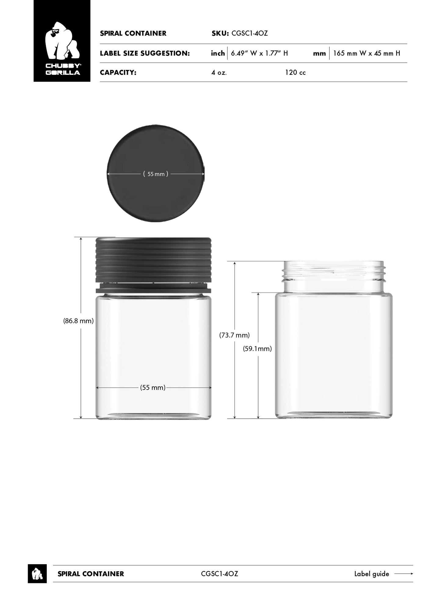 4oz Chubby Gorilla Spiral CR Container w/ Inner Seal & Tamper Evident Break-Off Band - 400 Count ($0.7346/Unit)
