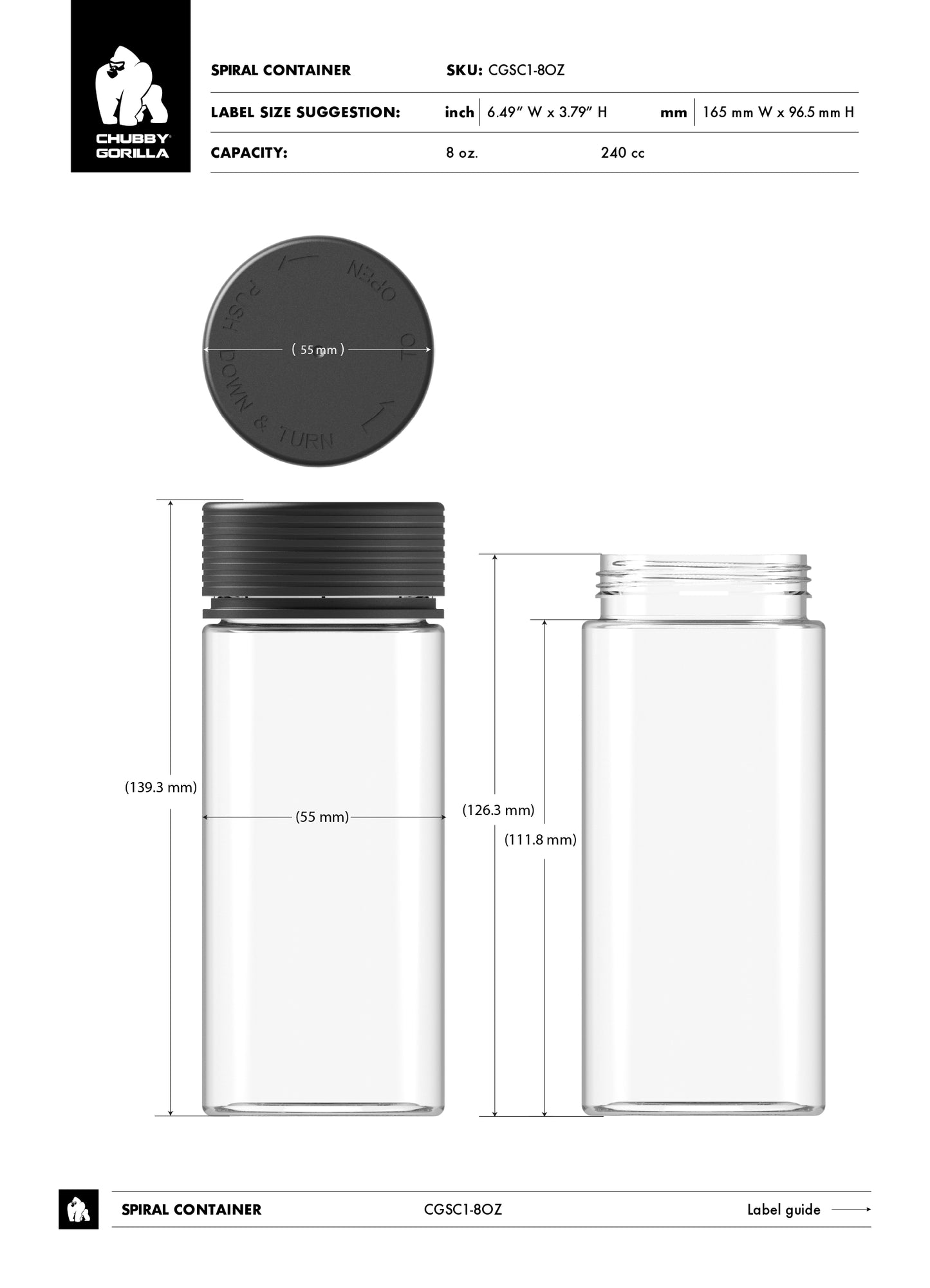 8oz Chubby Gorilla Spiral CR Container w/ Inner Seal & Tamper Evident Break-Off Band - 200 Count ($1.0295/Unit)