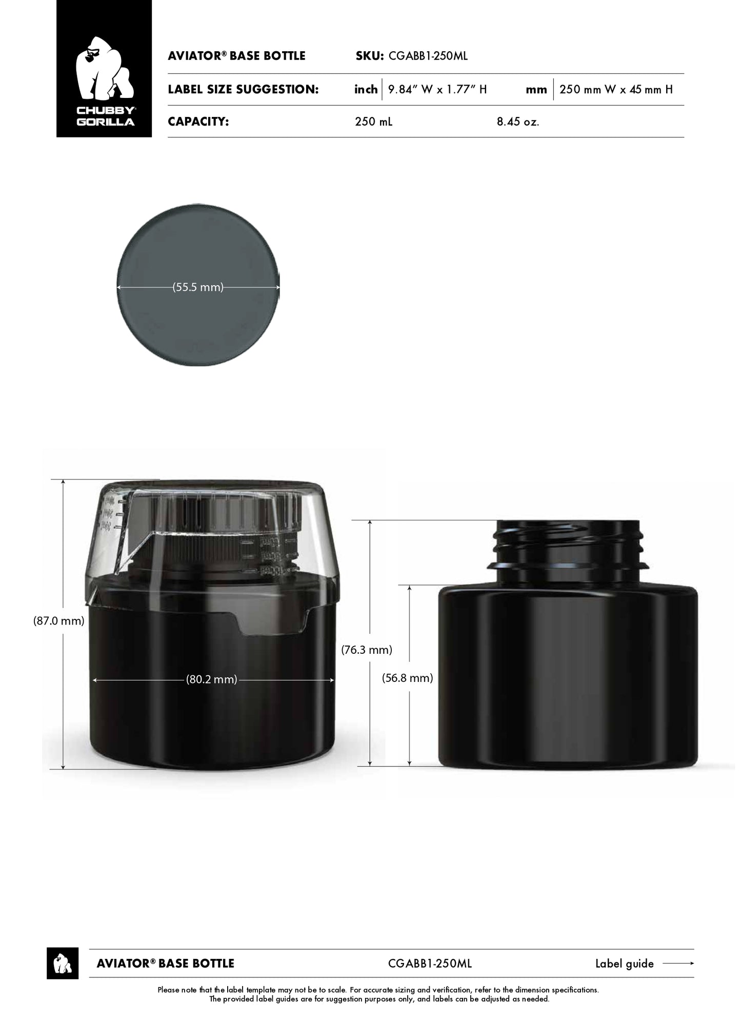 250ML Chubby Gorilla Aviator CR Base Bottle w/ Inner Seal, Tamper Evident Break-Off Band & Dosing Cup - 120 Count ($1.3356/Unit)