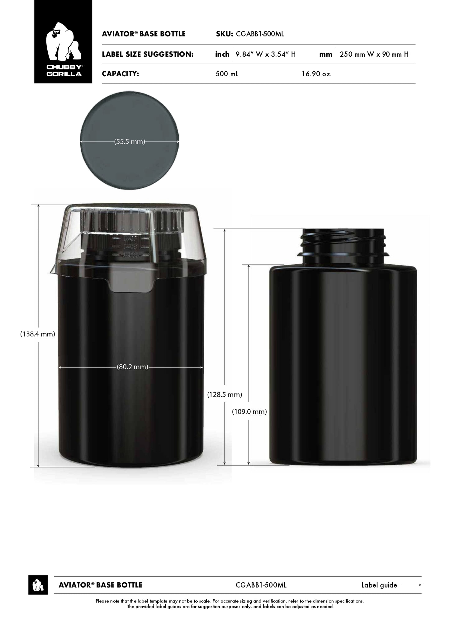 500ML Chubby Gorilla Aviator CR Base Bottle w/ Inner Seal, Tamper Evident Break-Off Band & Dosing Cup - 60 Count ($1.6584/Unit)