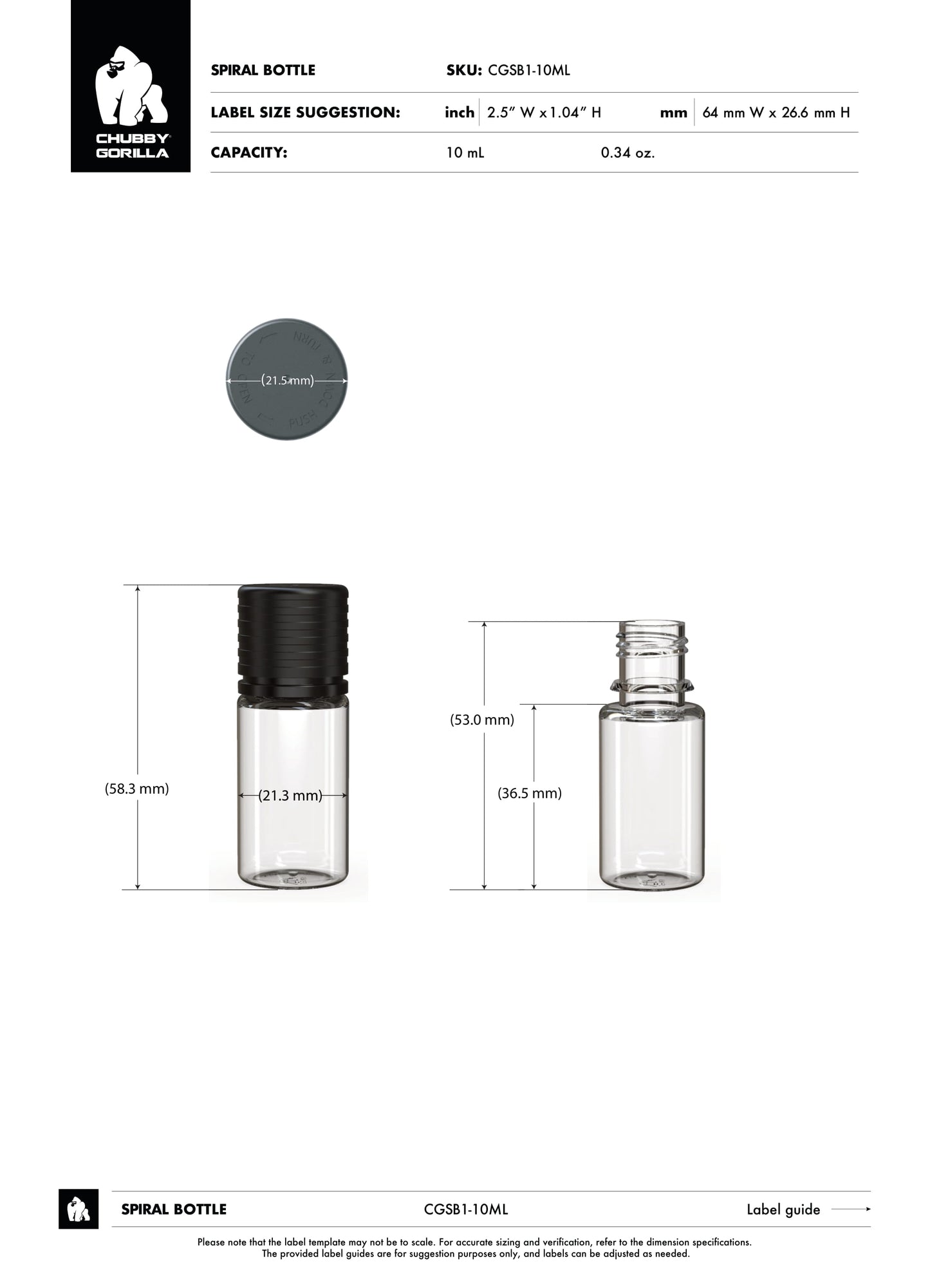 10ml Chubby Gorilla Spiral Bottle w/ Inner Seal & Tamper Evident Break-Off Band - 1000 Count ($0.2337/Unit)