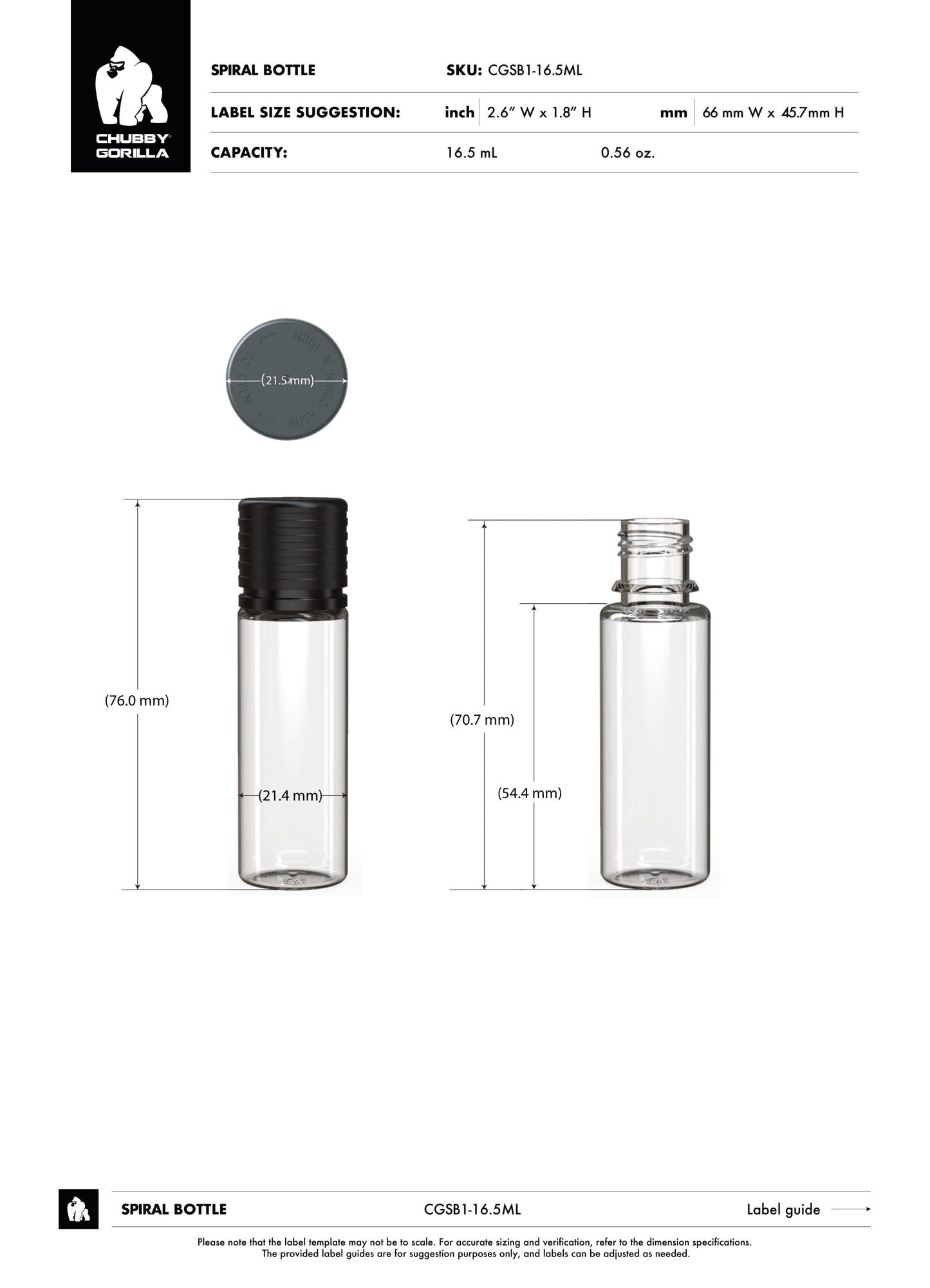 16.5ml Chubby Gorilla Spiral Bottle w/ Inner Seal & Tamper Evident Break-Off Band - 1000 Count ($0.2838/Unit)
