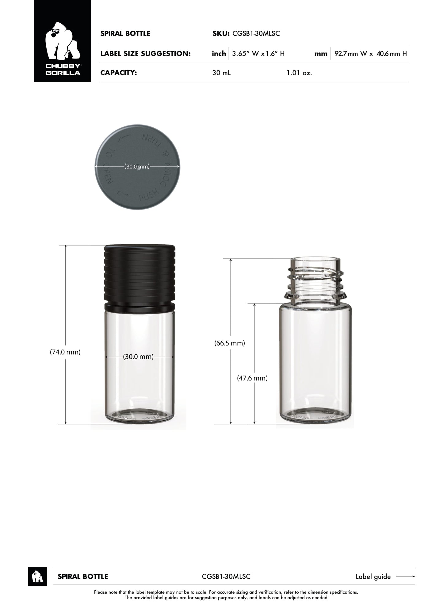 30ml Chubby Gorilla Stubby Spiral Bottle w/ Inner Seal & Tamper Evident Break-Off Band - 1000 Count ($0.3729/Unit)
