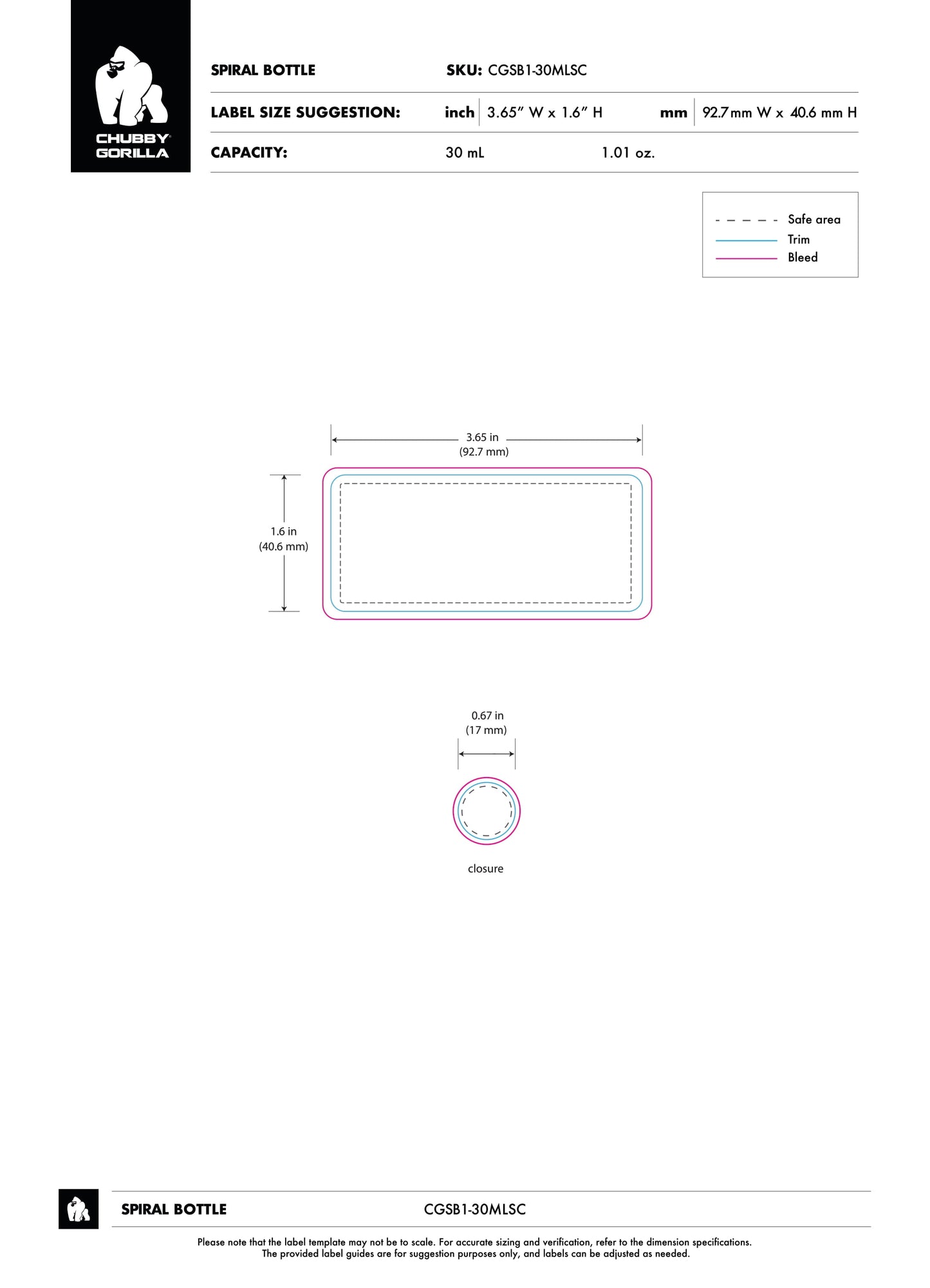 30ml Chubby Gorilla Stubby Spiral Bottle w/ Inner Seal & Tamper Evident Break-Off Band - 1000 Count ($0.3729/Unit)