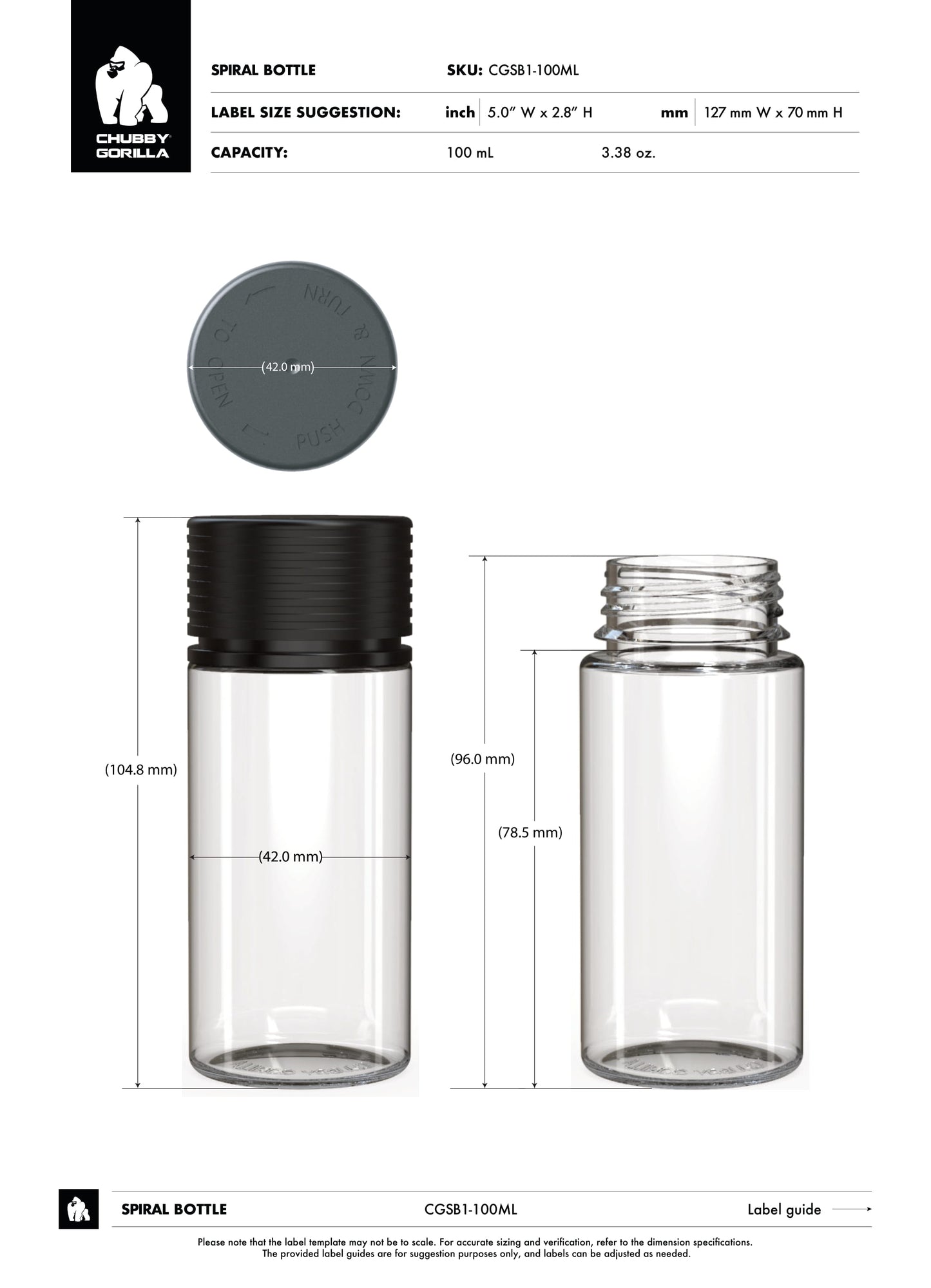 100ml Chubby Gorilla Spiral Bottle w/ Inner Seal & Tamper Evident Break-Off Band - 400 Count ($0.6233/Unit)