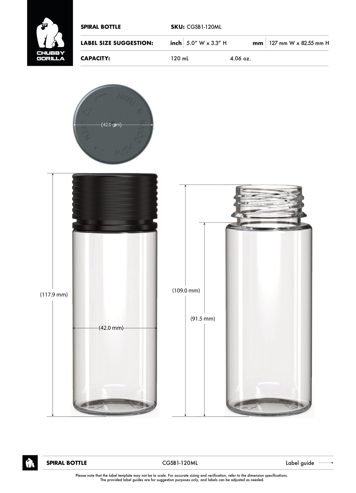120ml Chubby Gorilla Spiral Bottle w/ Inner Seal & Tamper Evident Break-Off Band - 400 Count ($0.6233/Unit)