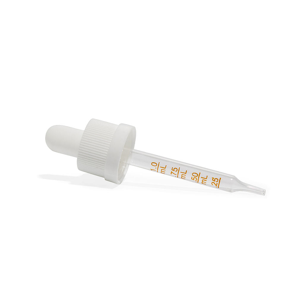 White 18/415 Child-Resistant Glass Pipettes with Markings for 30ml Dropper Bottles - 2156 Count ($0.20/unit)