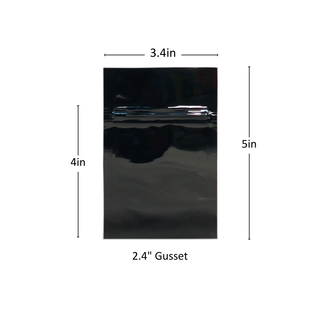 3.5g Black High-Barrier Mylar Bags - 1000 Count ($0.105/unit) | 3.4"x5"x2.4"