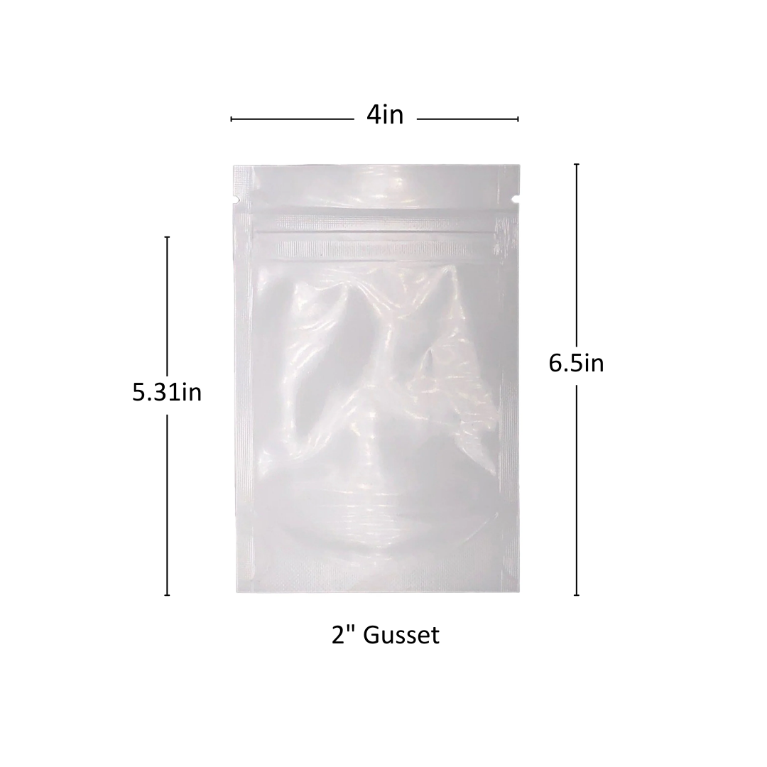 7g White/Clear Mylar Bags with Gusset - 2000 Count ($0.11/unit) | 4"x6.5"x2"