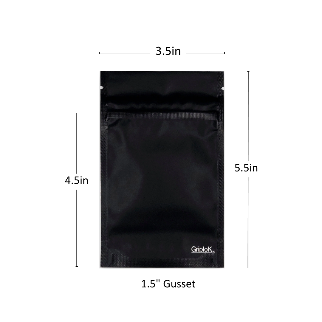 3.5g Matte Black Bags - 3200 Count ($0.22/unit) | 3.5"x5.5"x1.5" - Child Resistant