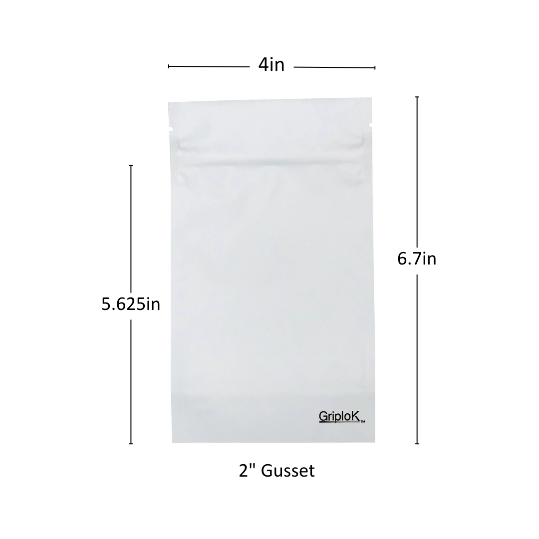 7g Matte White Bags - 2400 Count ($0.27/unit) | 4"x6.7"x2" - Child Resistant