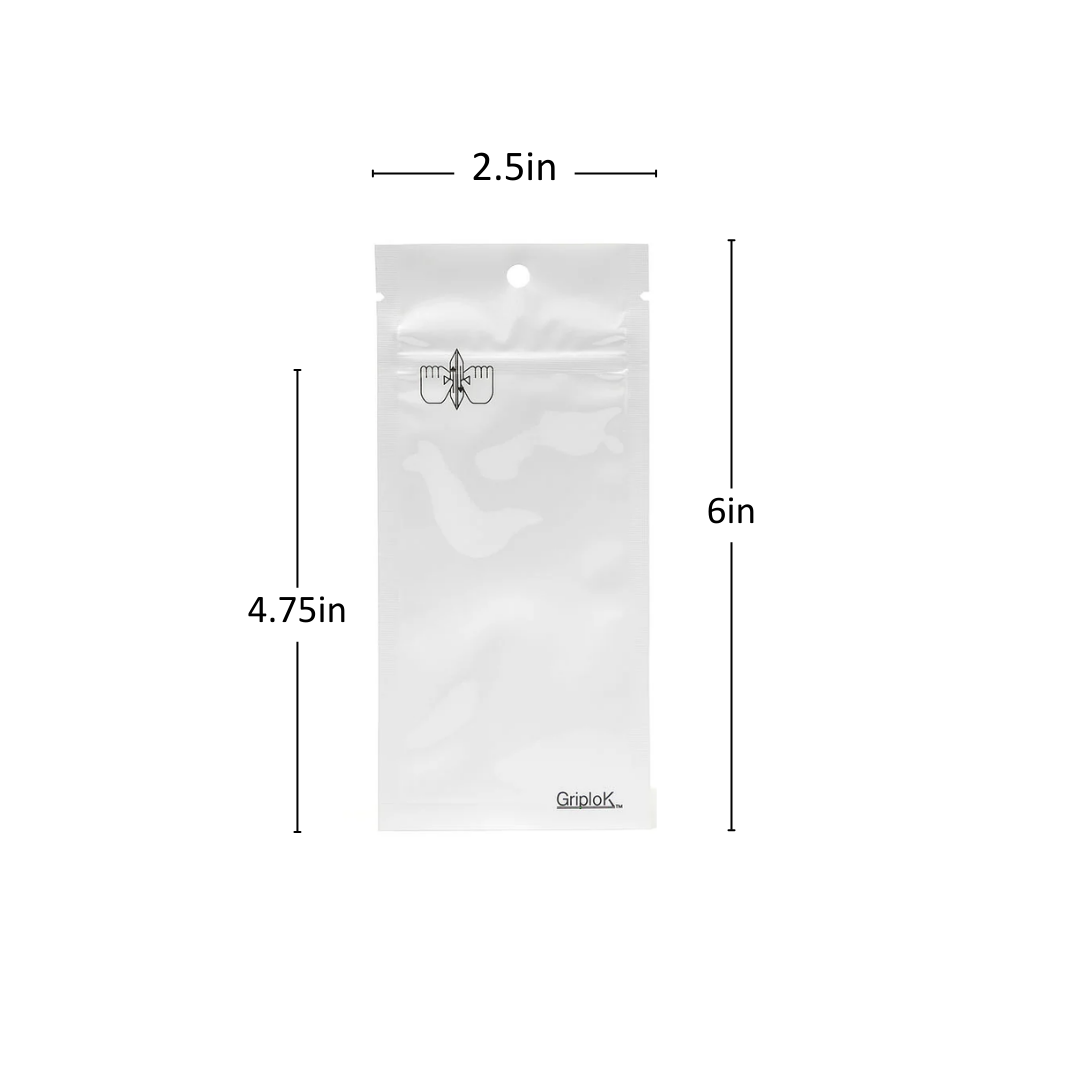 Glossy White Mylar Vape Bag – CR Zipper with Hanger Hole - 3800 Count ($0.16/unit) | 2.5"x6" - Child Resistant