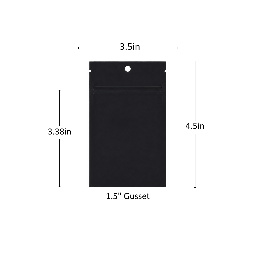 1g Soft Touch GriploK CR Mylar Matte Black Bag - 2000 Count ($0.19/unit) | 3.5"x4.5"x1.5" - Child Resistant