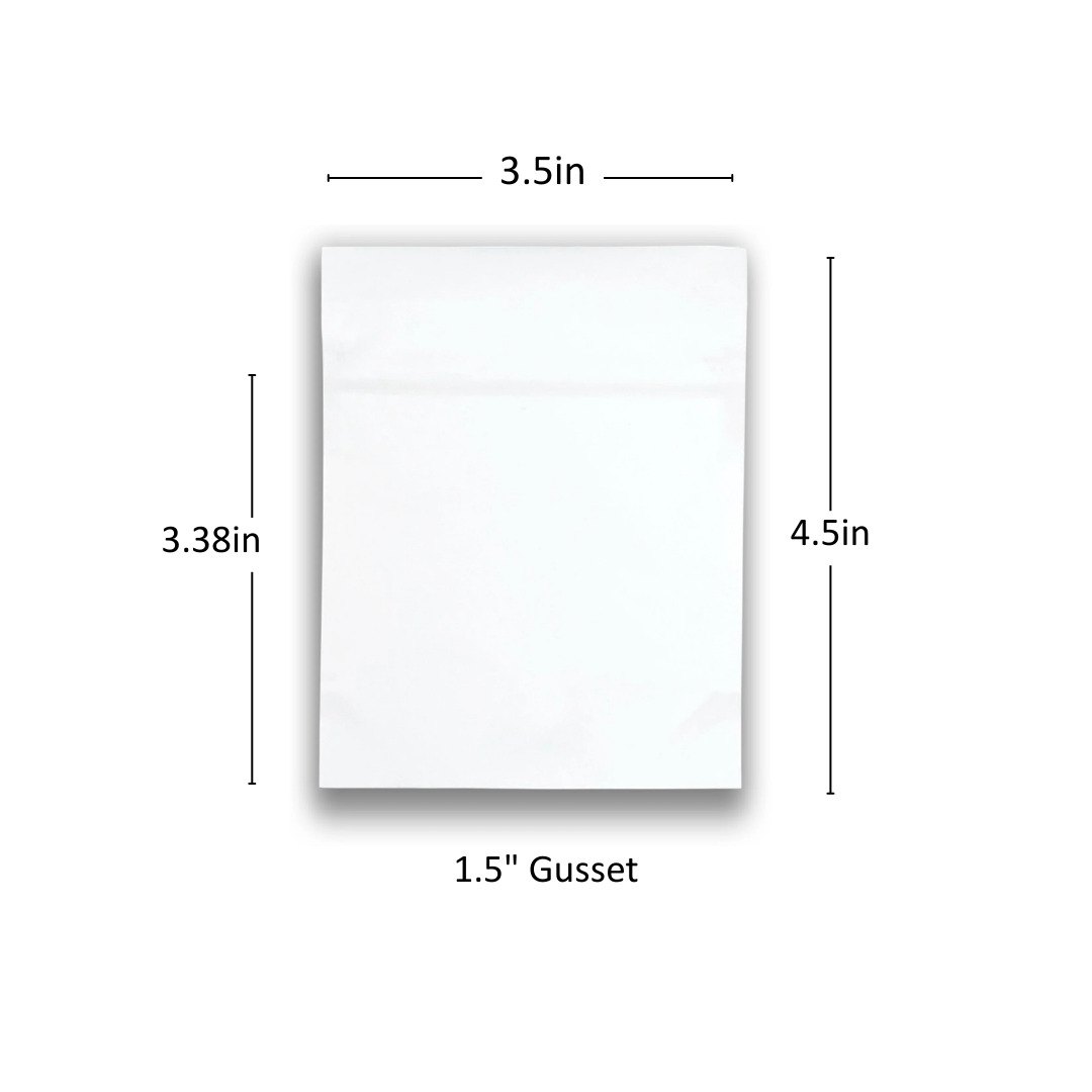 1g Soft Touch GriploK CR Mylar Matte White Bag - 2000 Count ($0.19/unit) | 3.5"x4.5"x1.5" - Child Resistant