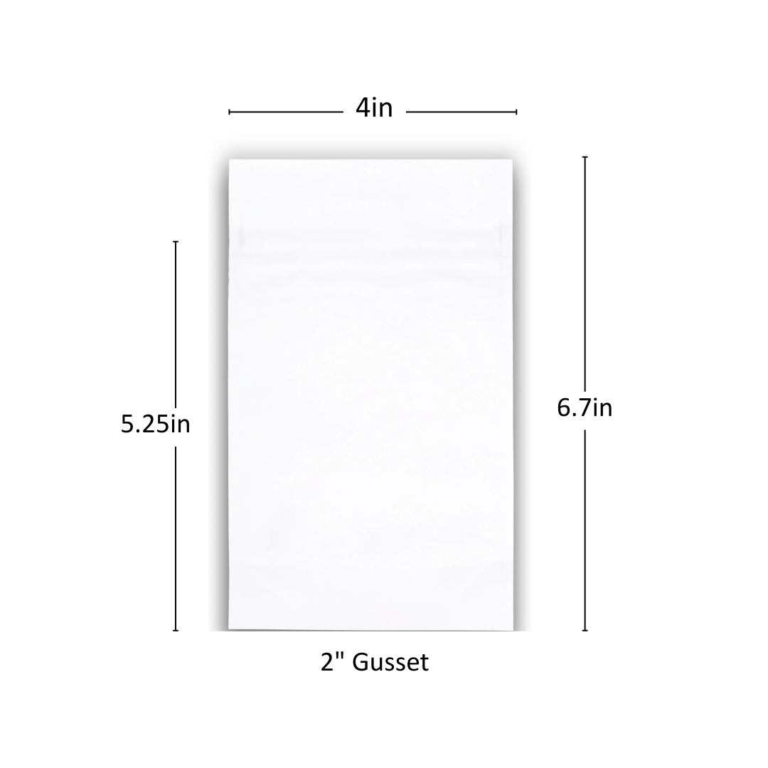 7g Soft Touch GriploK CR Mylar Matte White Bag - 1,400 Count ($0.27/unit) | 4"x6.7"x2" - Child Resistant