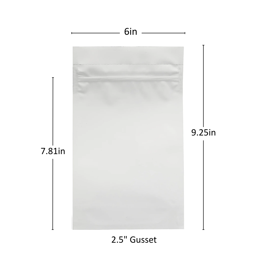 28g Soft Touch GriploK CR Mylar Matte White Bag - 700 Count ($0.38/unit) | 6"x9.25"x2.5" - Child Resistant