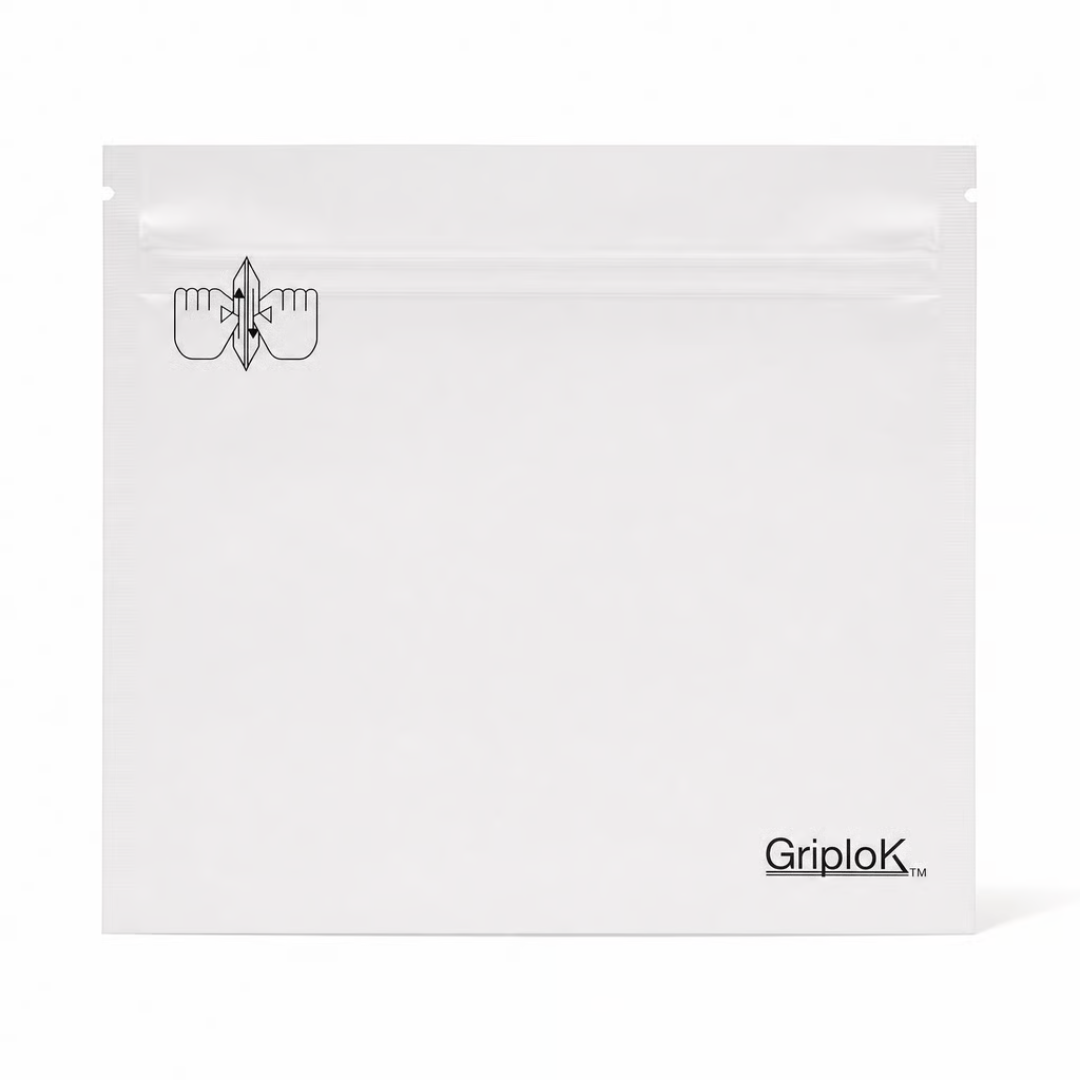 Griplok CR Pouch with 30% PCR, 9" X 6.5", Matte White, Bottom Load - 1200 count ($0.22/unit)