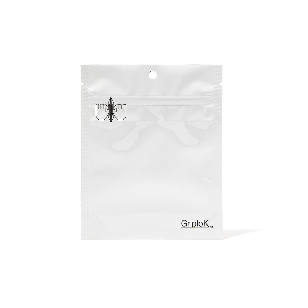 3.5g Glossy White Mylar Bag – CR Zipper with Hanger Hole - 2400 Count ($0.22/unit) | 4” x 5” x 1.5” - Child Resistant