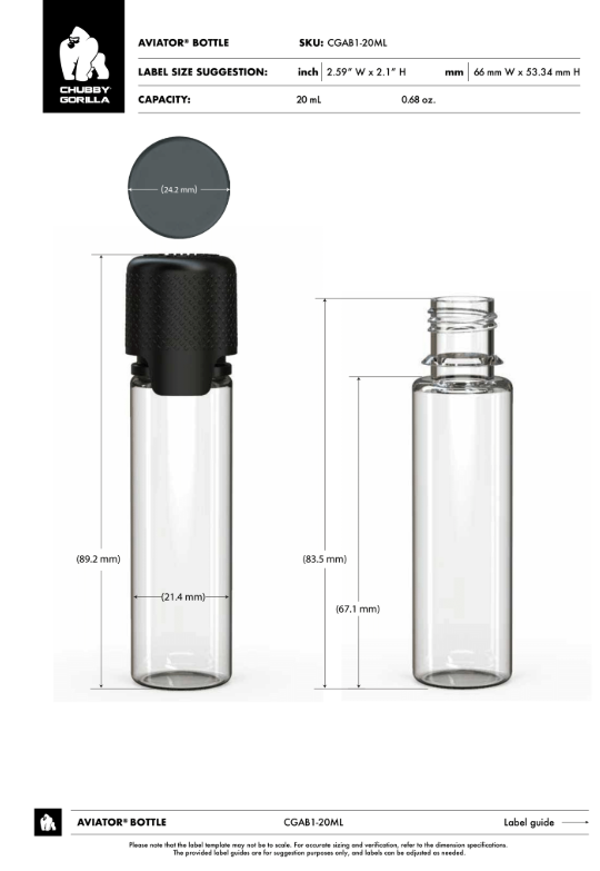 20ml Chubby Gorilla Aviator CR Bottle - 1000 Count ($0.3005/Unit)
