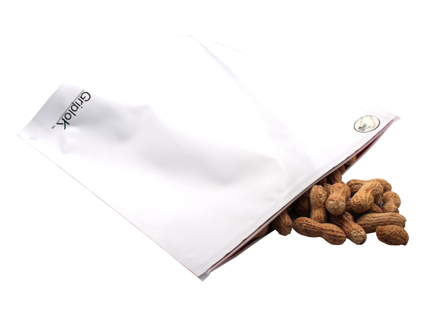 12"x9"x4" Opaque White/Red Child-Resistant GriploK Exit Bag with Peanuts