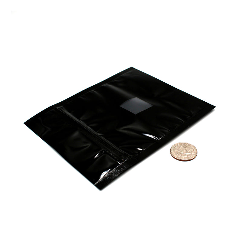 1/2oz (14g) Black Opaque Mylar/High-Barrier Bags with UV-Resistant Window (Comparison Picture)