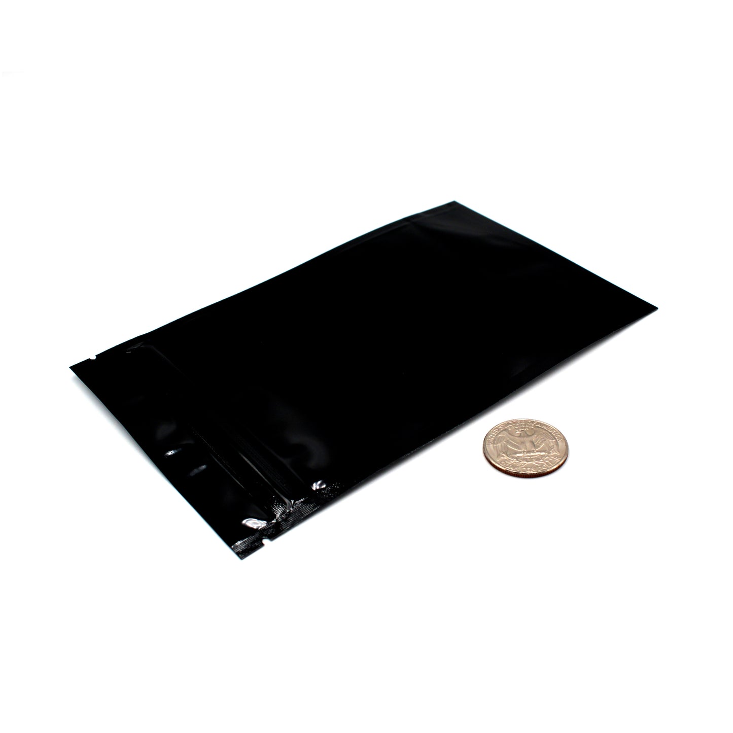 1/4oz (7g) Black Mylar/High-Barrier Bags with UV-Resistant Clear Side & Gusseted Bottom (Comparison Picture)