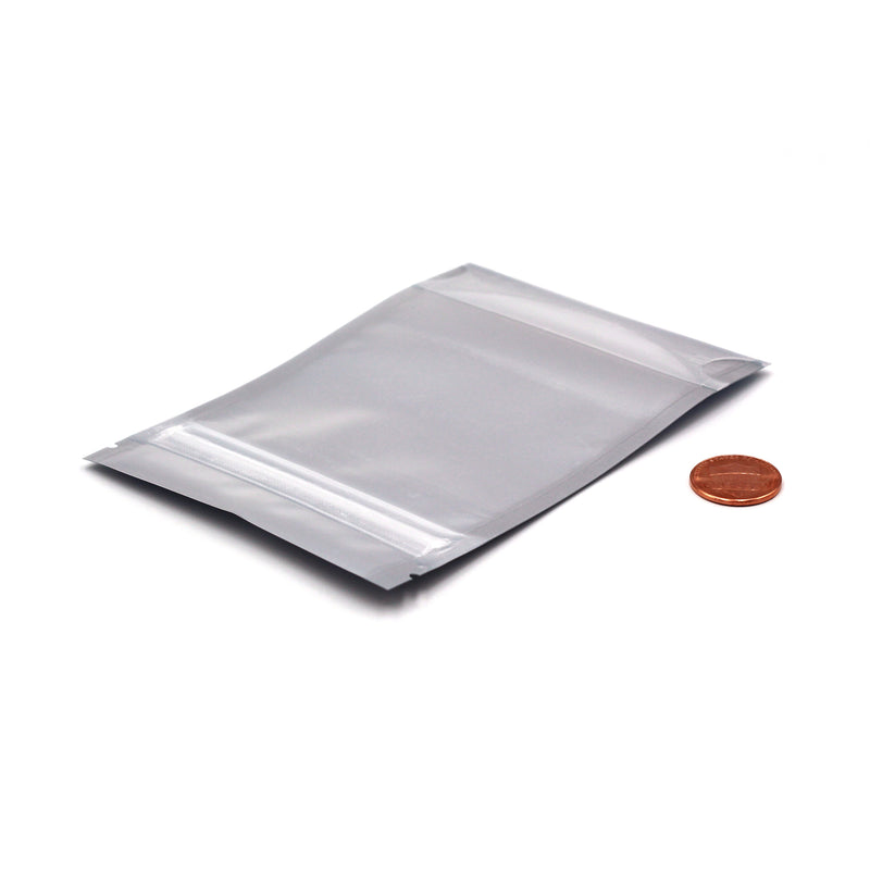 1/8oz (3.5g) White Vista Mylar/High-Barrier Bags with UV-Resistant Clear Side & Gusseted Bottom (Comparison Picture)