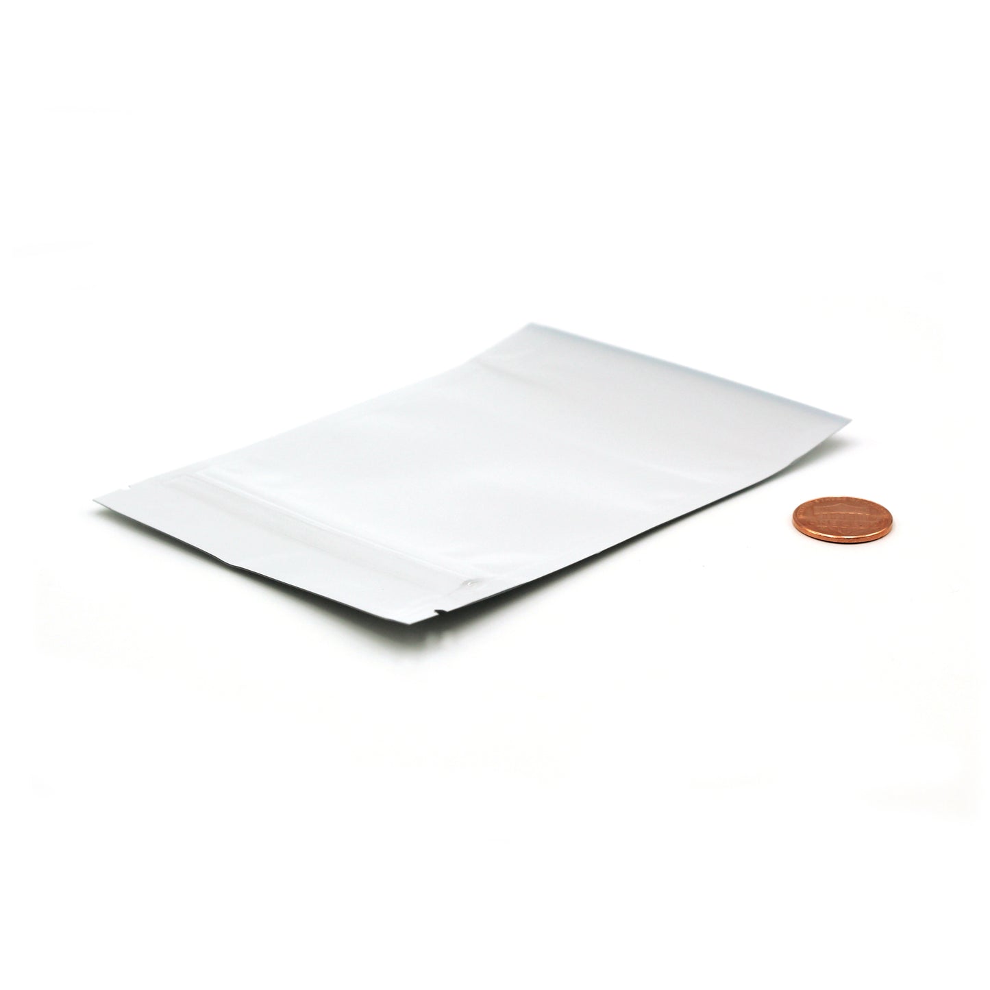 1/8oz (3.5g) White Vista Mylar/High-Barrier Bags with UV-Resistant Clear Side & Gusseted Bottom (Comparison Picture)