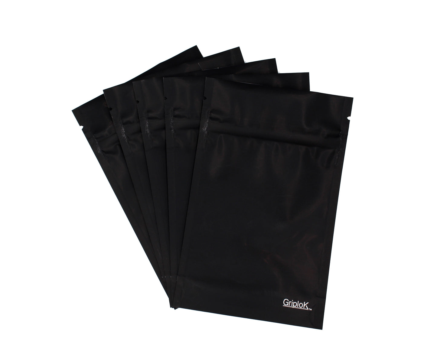 1/8oz (3.5g) Opaque Black Child-Resistant GriploK Mylar Dispensary Bag with Film Above Zipper (Hero Shot)