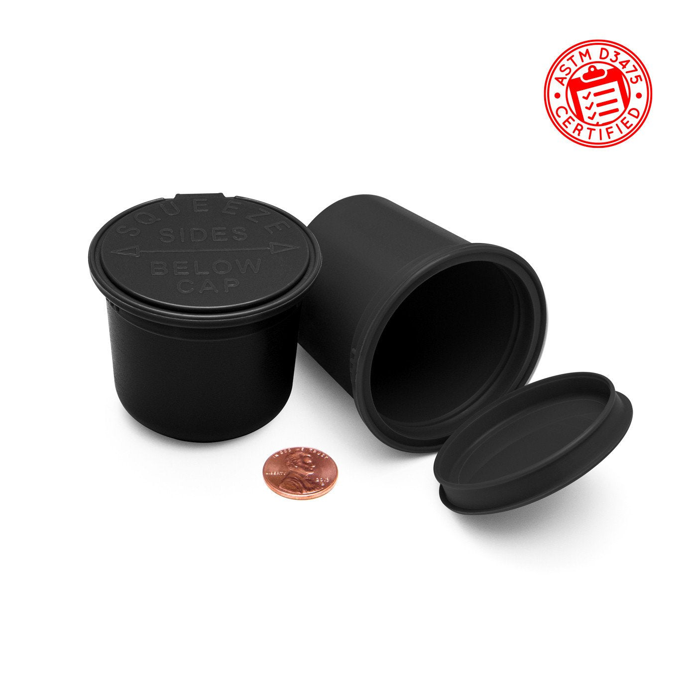 Black Opaque 11 Dram Child-Resistant Pop Top Jar (Comparison Picture)