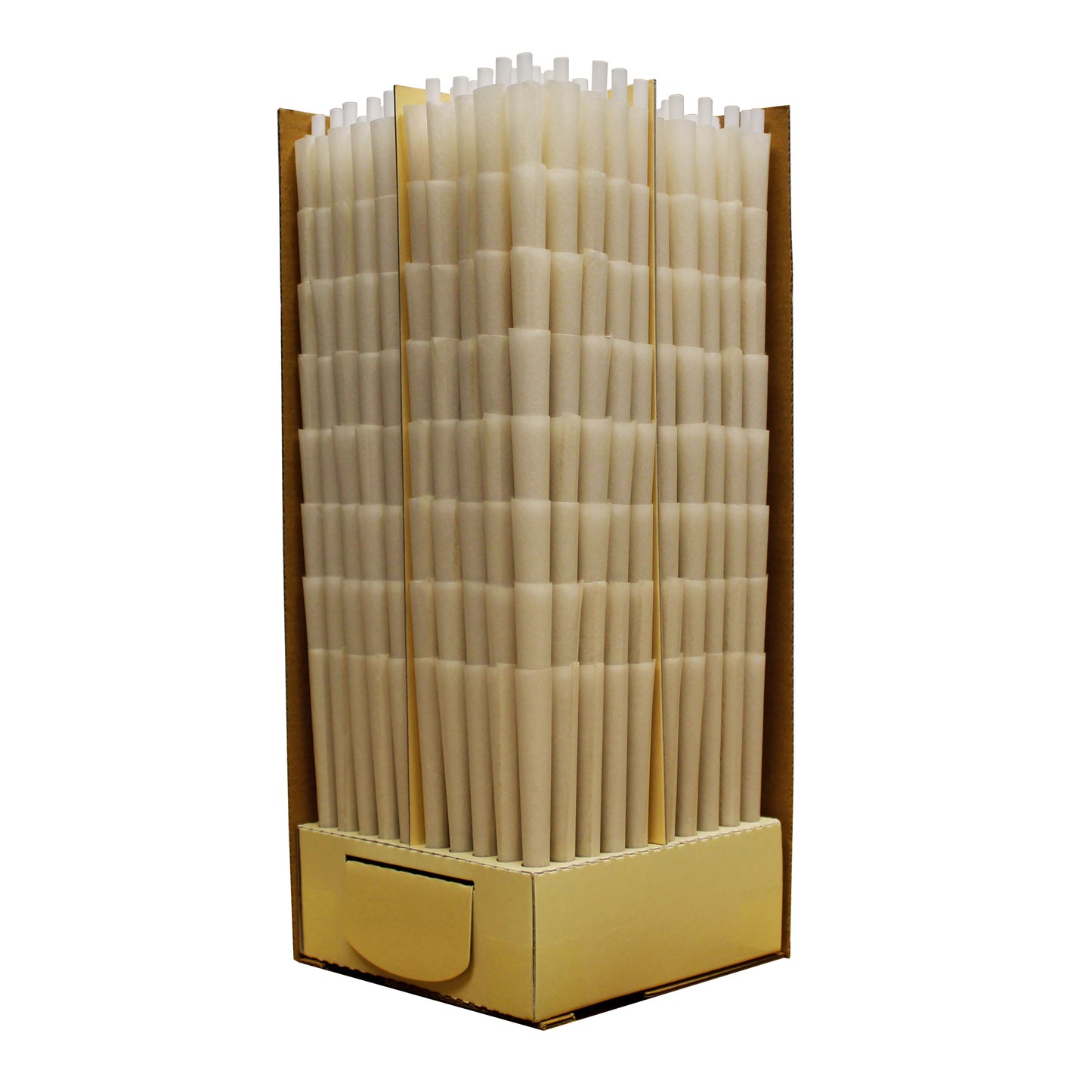 Open Box of ConeHead Natural Brown 1 1/4 Size Hand Rolled Premium Hemp Cones with Bamboo Filters