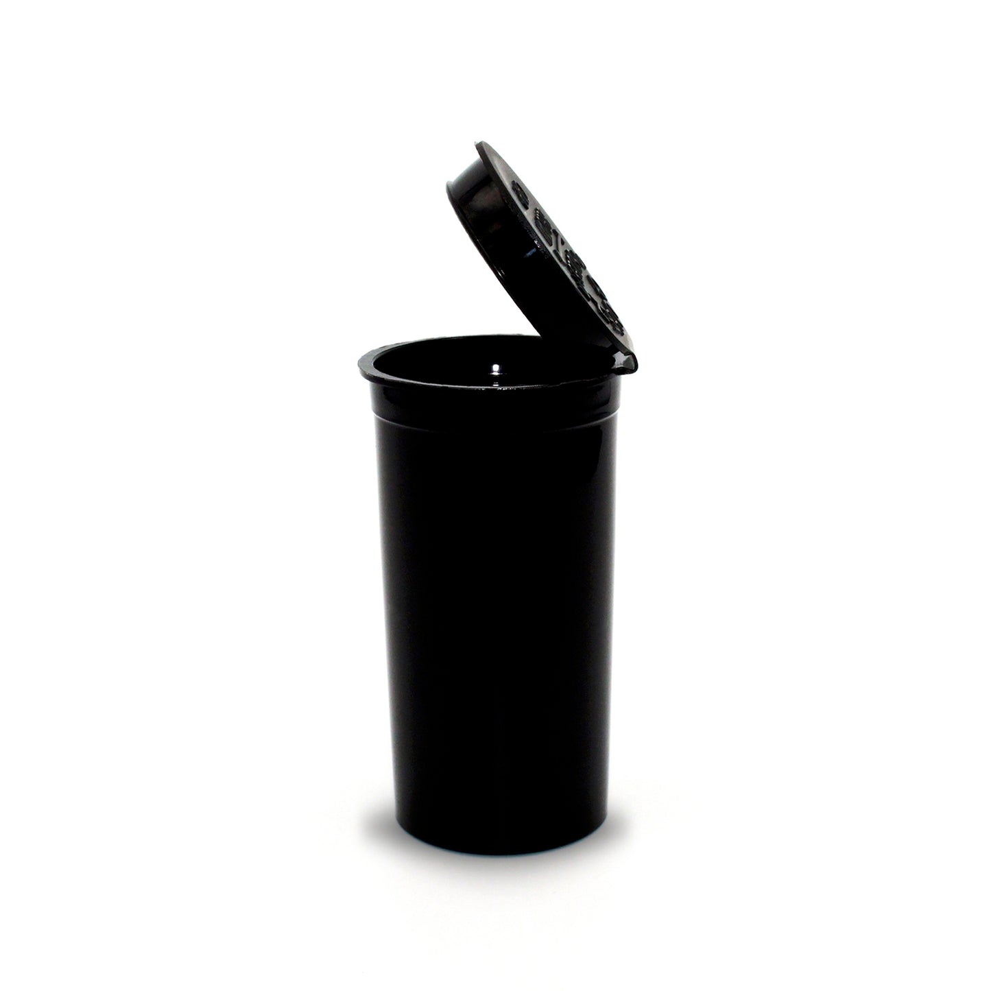 Opened Black Opaque 13 Dram GriploK Child-Resistant Pop Top Bottle