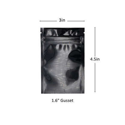1g Black/Clear Mylar Bags with Gusset - 4000 Count ($0.1/Unit) | 3"x4.5"x1.6"