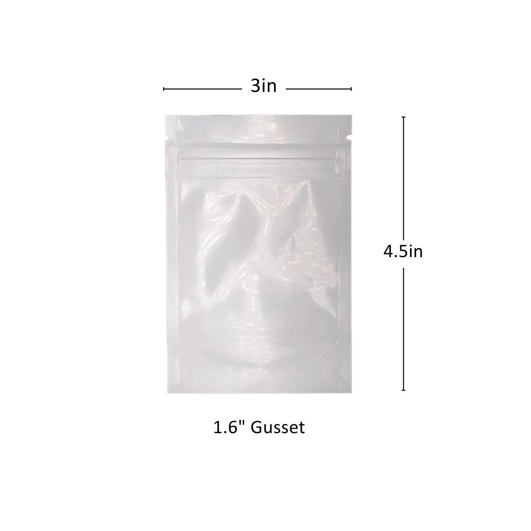 1g White/Clear Mylar Bags with Gusset  - 4000 Count ($0.1/unit) | 3"x4.5"x1.6"