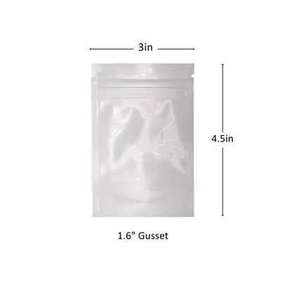 1g White/Clear Mylar Bags with Gusset  - 4000 Count ($0.1/unit) | 3"x4.5"x1.6"