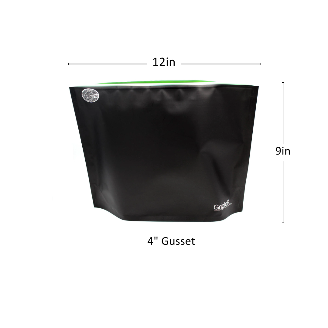 28g Matte Black/Lime Exit Bags - 500 Count ($0.54/Unit) | 12"x9"x4" - Child Resistant