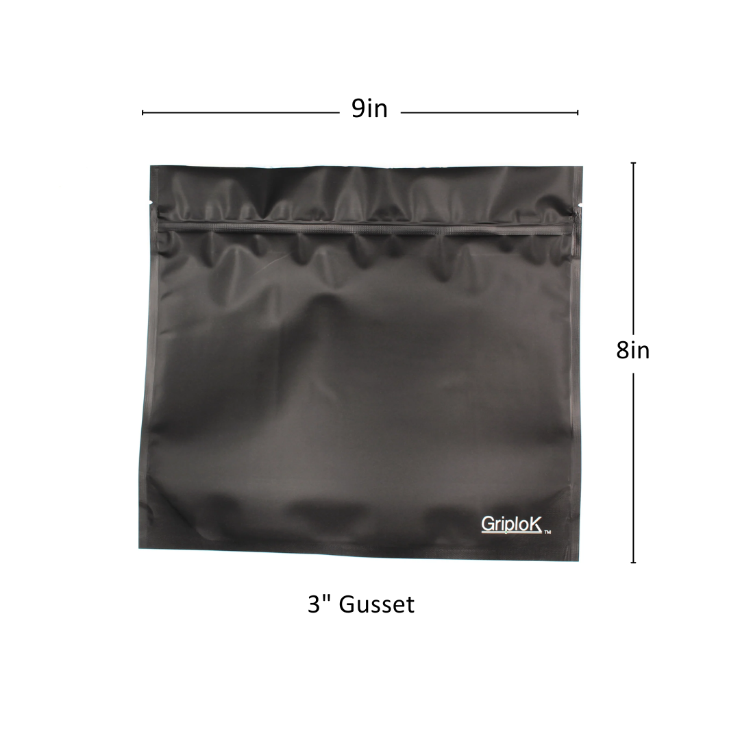 28g Matte Black Bags - 800 Count ($0.38/unit) | 9"x8"x3" - Child Resistant