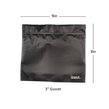 28g Matte Black Bags - 800 Count ($0.38/unit) | 9"x8"x3" - Child Resistant