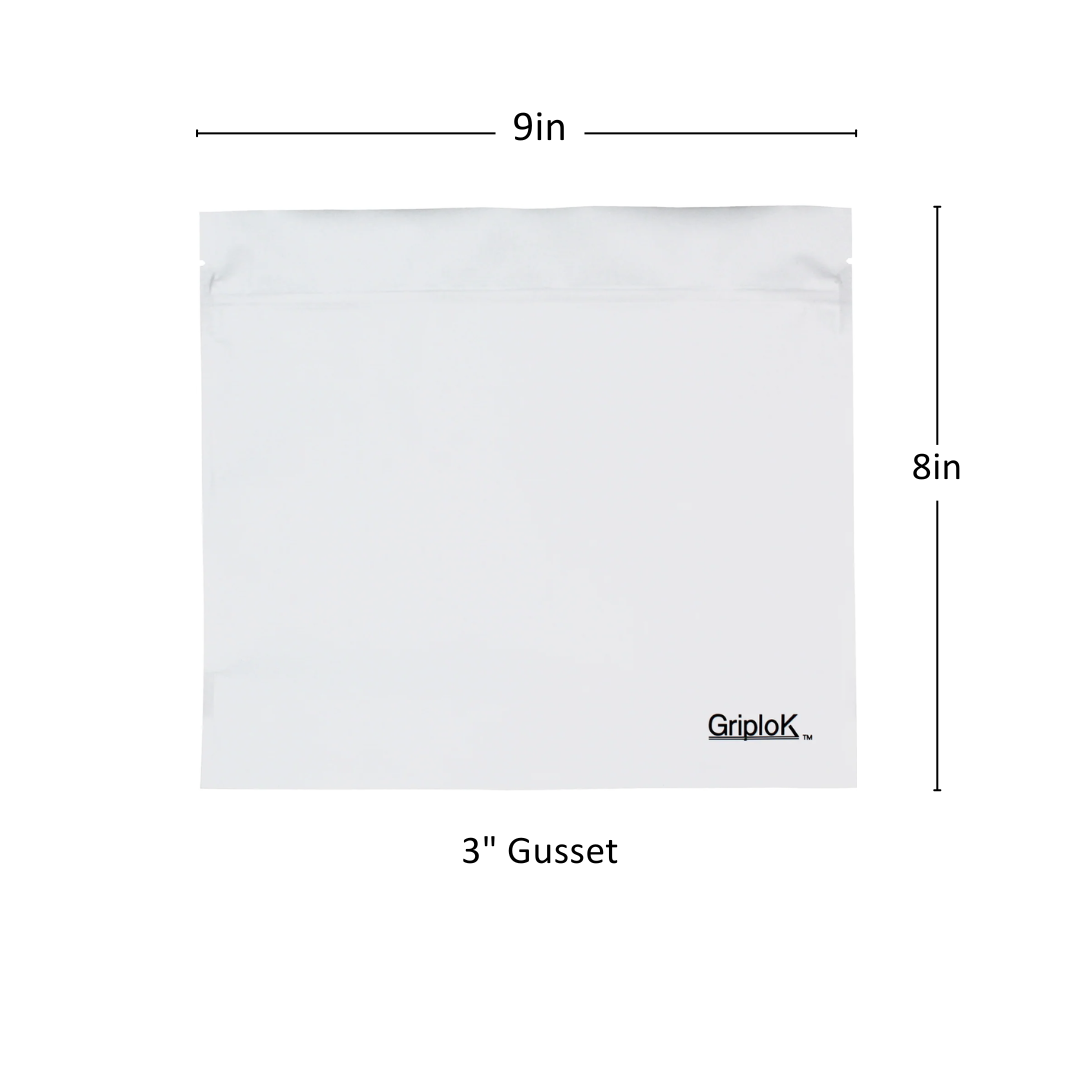 28g Matte White Bags - 800 Count ($0.38/unit) | 9"x8"x3" - Child Resistant