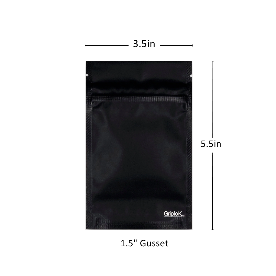 3.5g Matte Black Bags - 3200 Count ($0.22/unit) | 3.5"x5.5"x1.5" - Child Resistant
